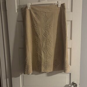 Chico's Beige A-Line Suede Skirt with Studded Pattern